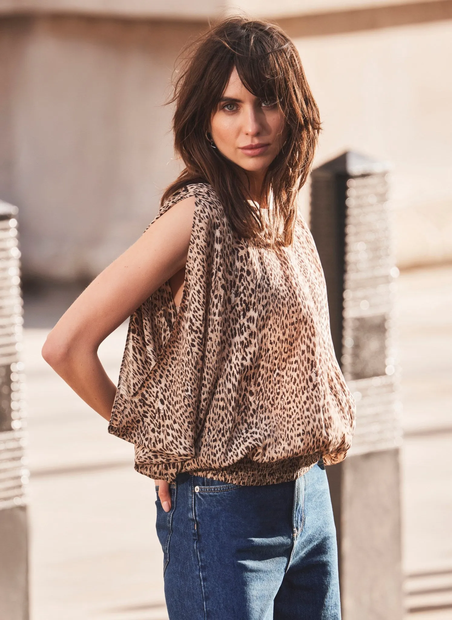 Leopard Print Split Sleeve Top sold by Mint Velvet