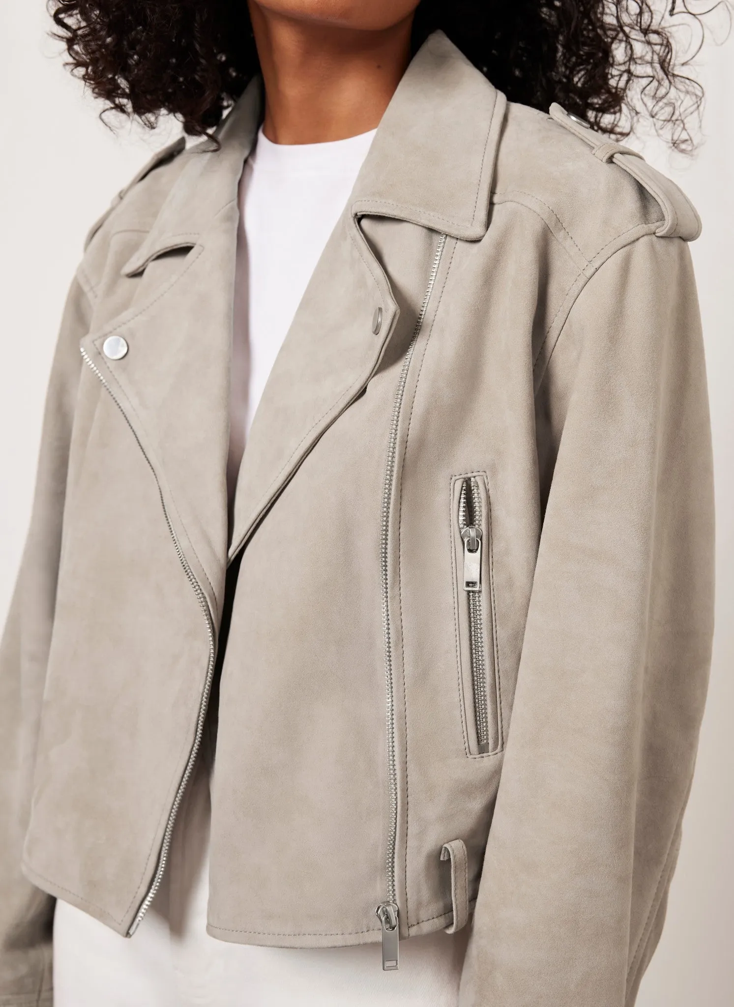 Neutral Suede Biker Jacket sold by Mint Velvet product image thumbnail 3