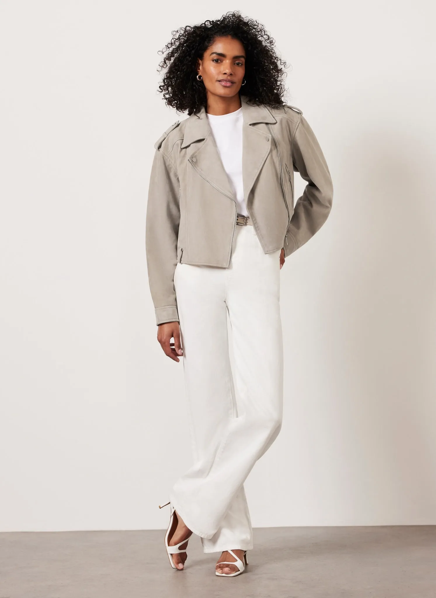 Neutral Suede Biker Jacket sold by Mint Velvet product image thumbnail 4