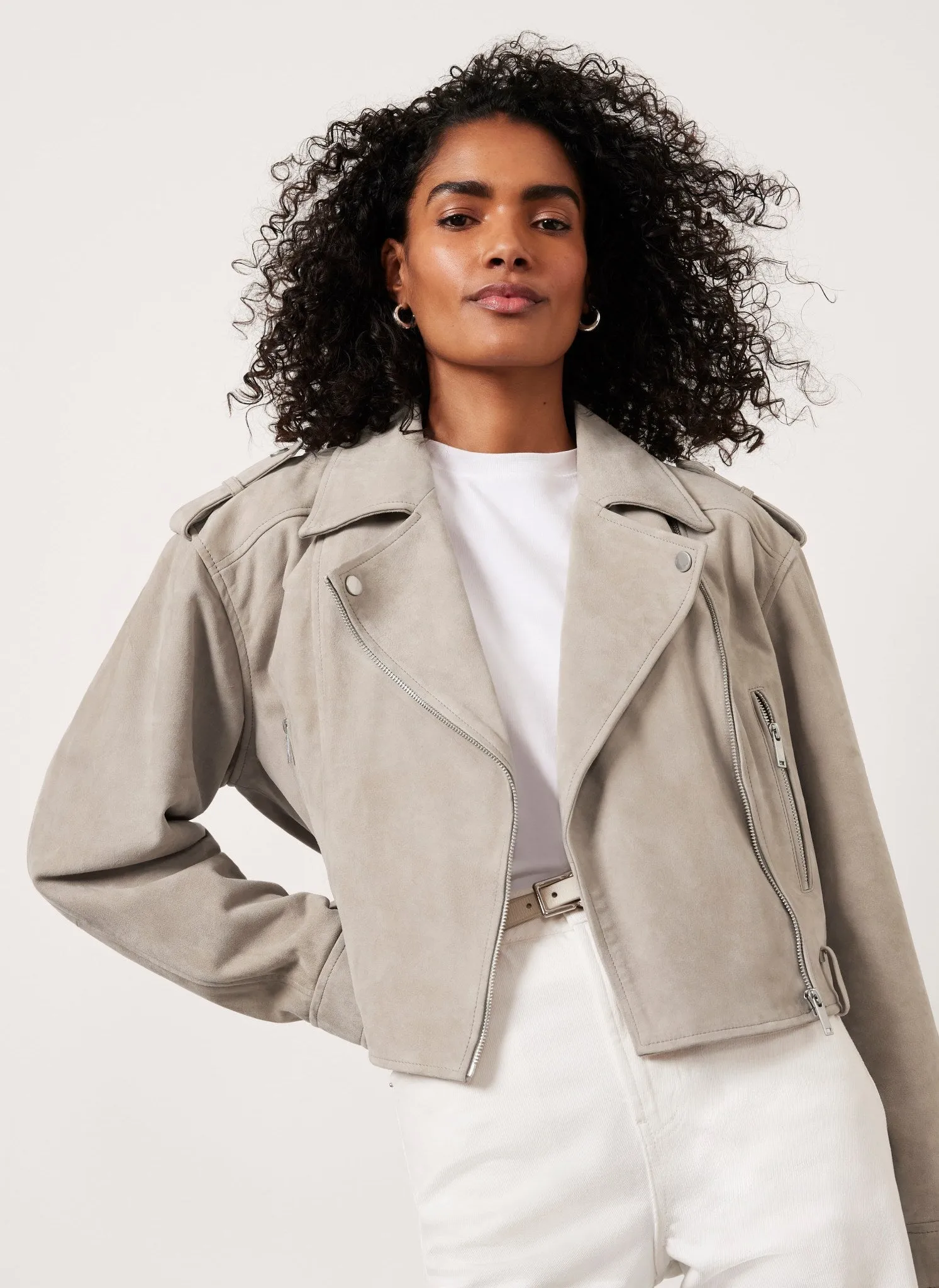 Neutral Suede Biker Jacket sold by Mint Velvet product image thumbnail 2