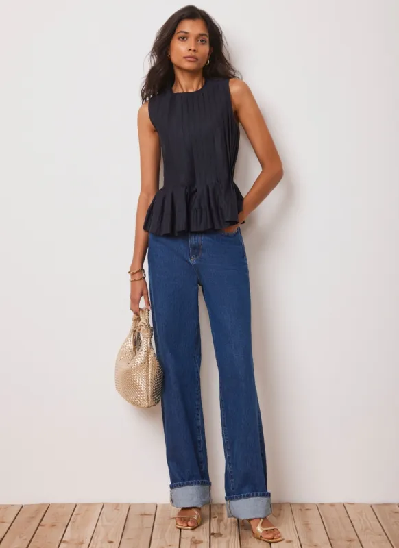 Navy Cotton Pleated Peplum Top sold by Mint Velvet
