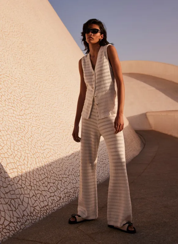 Cream Cotton Crochet Trousers sold by Mint Velvet