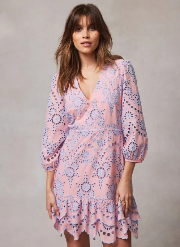 Pink Broderie Anglaise Mini Dress made by Mint Velvet
