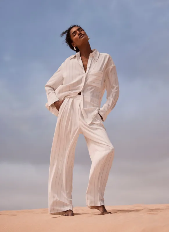 White Pinstripe Wide Trousers sold by Mint Velvet