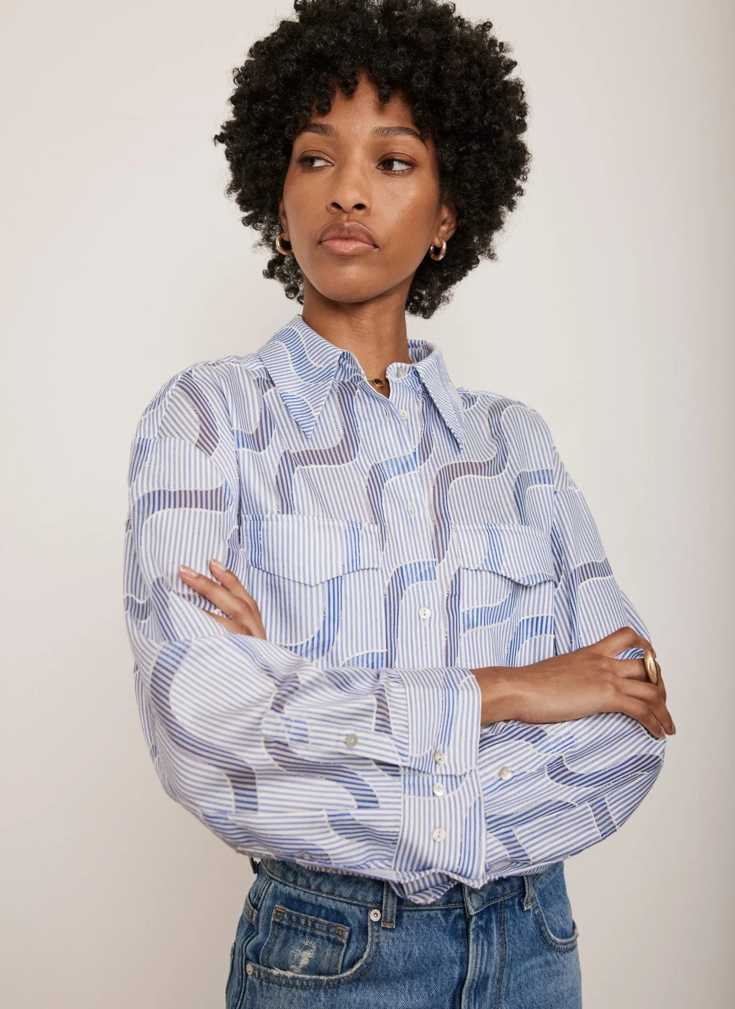 Blue Stripe Jacquard Shirt sold by Mint Velvet product image thumbnail 2