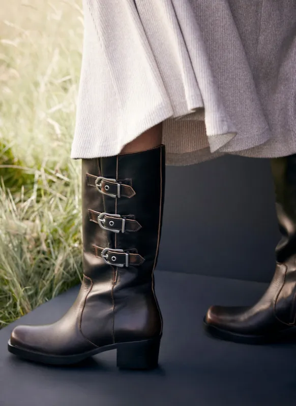Brown Leather Buckled Long Boots sold by Mint Velvet