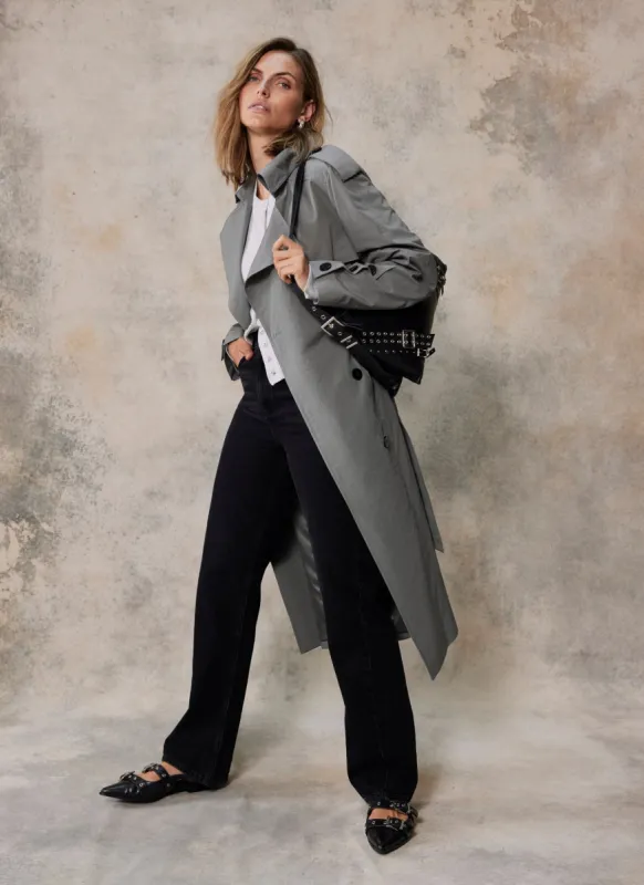 Grey Cotton Relaxed Trench Coat sold by Mint Velvet