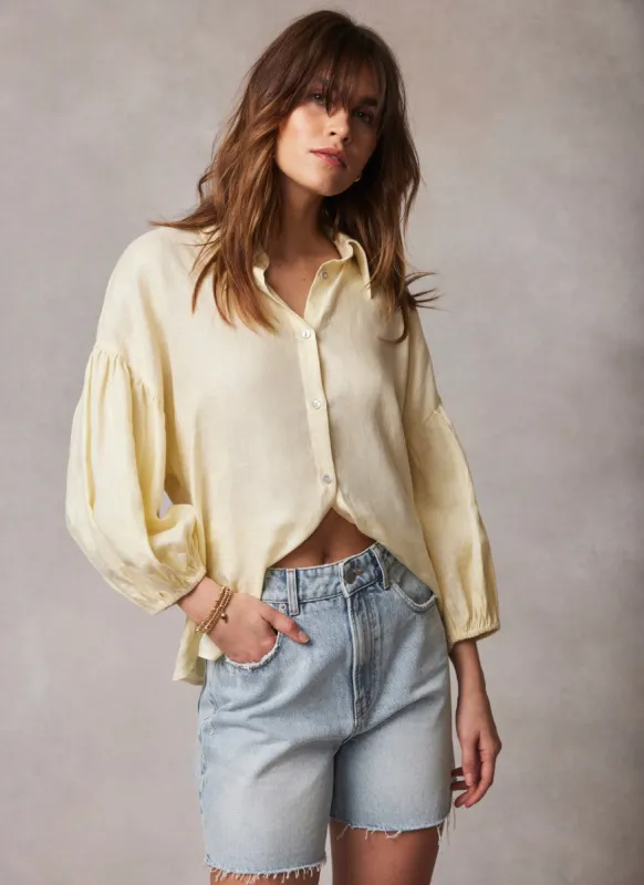 Yellow Linen Puff Sleeve Shirt sold by Mint Velvet
