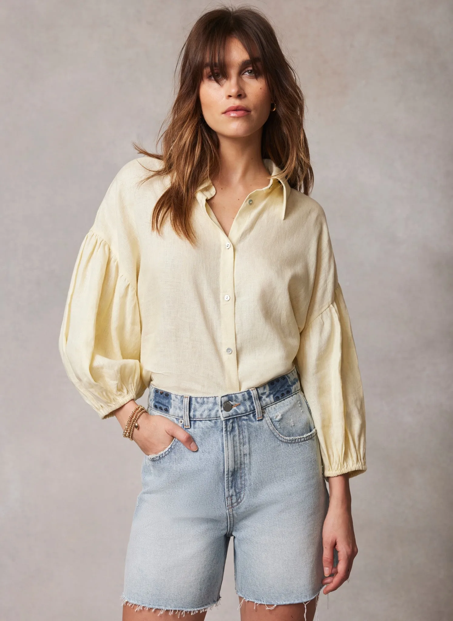 Yellow Linen Puff Sleeve Shirt sold by Mint Velvet product image thumbnail 2