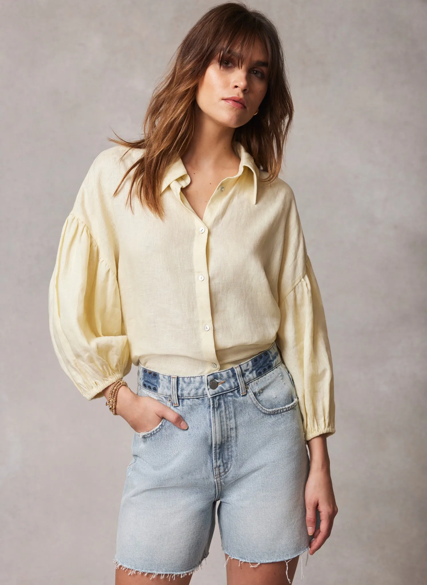 Yellow Linen Puff Sleeve Shirt sold by Mint Velvet product image thumbnail 5