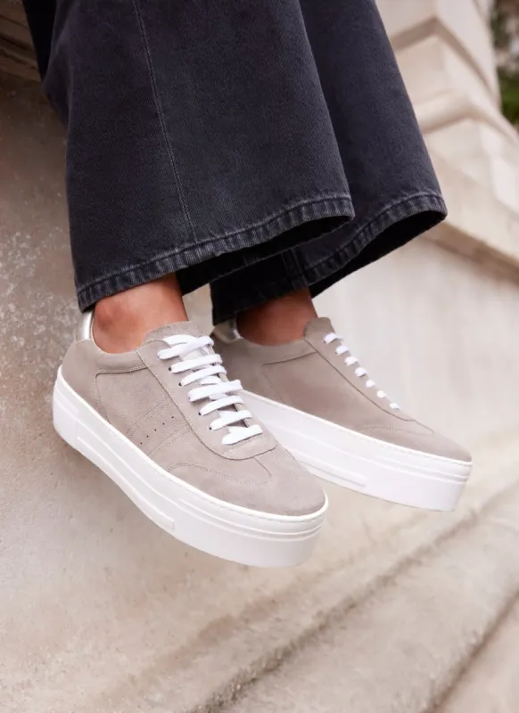 Neutral Suede Platform Trainers sold by Mint Velvet