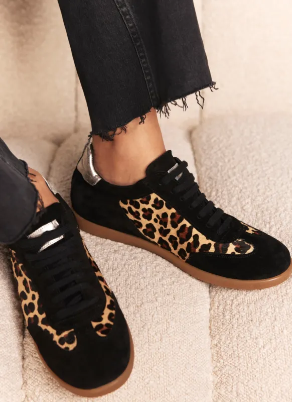 Sonny Black Suede Textured Leopard Trainers sold by Mint Velvet
