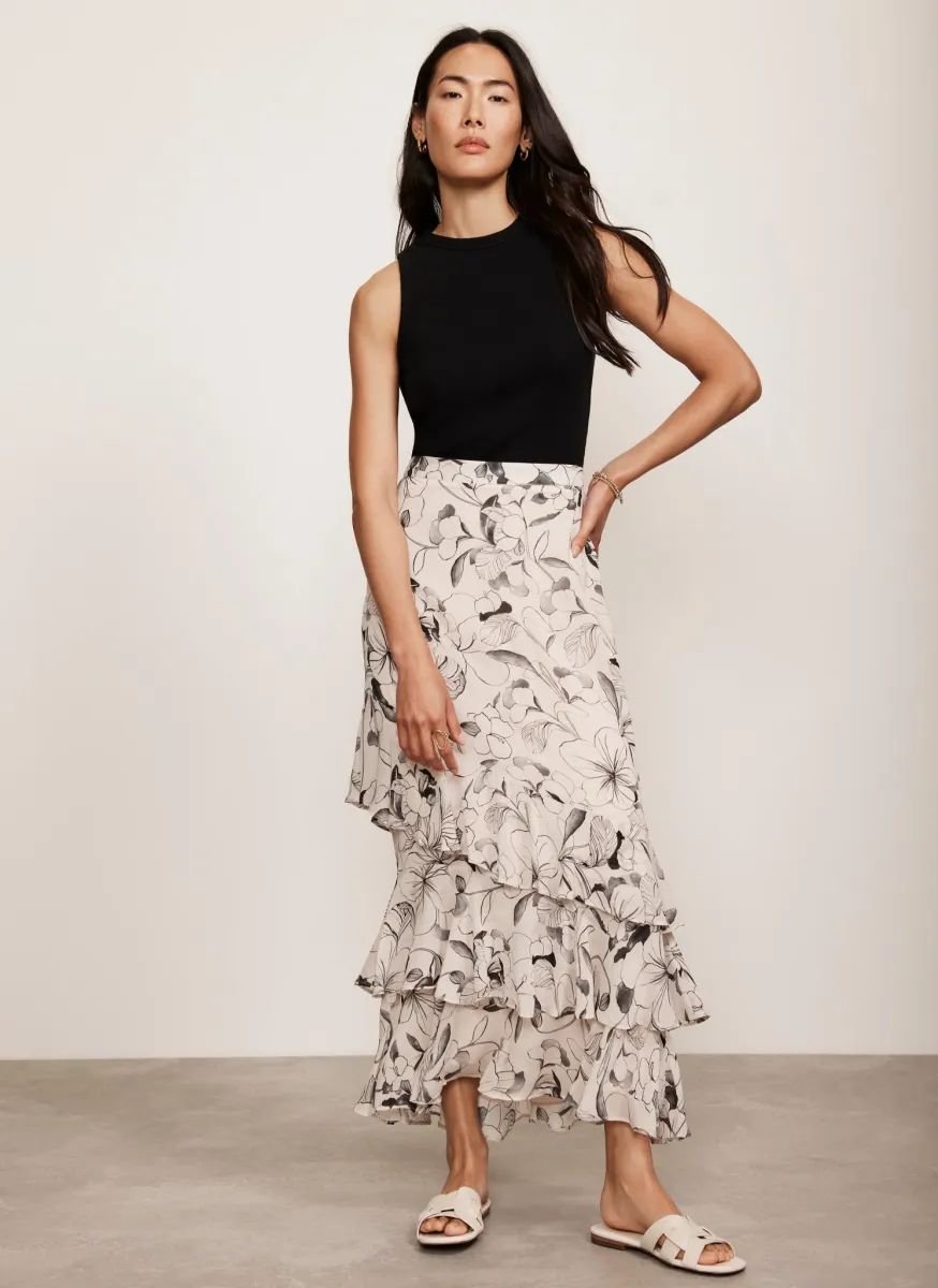 Cream Floral Print Maxi Skirt | Parallel