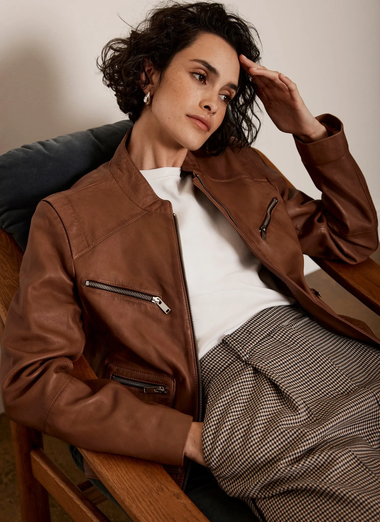 Tan Leather Biker Jacket sold by Mint Velvet product image thumbnail 2