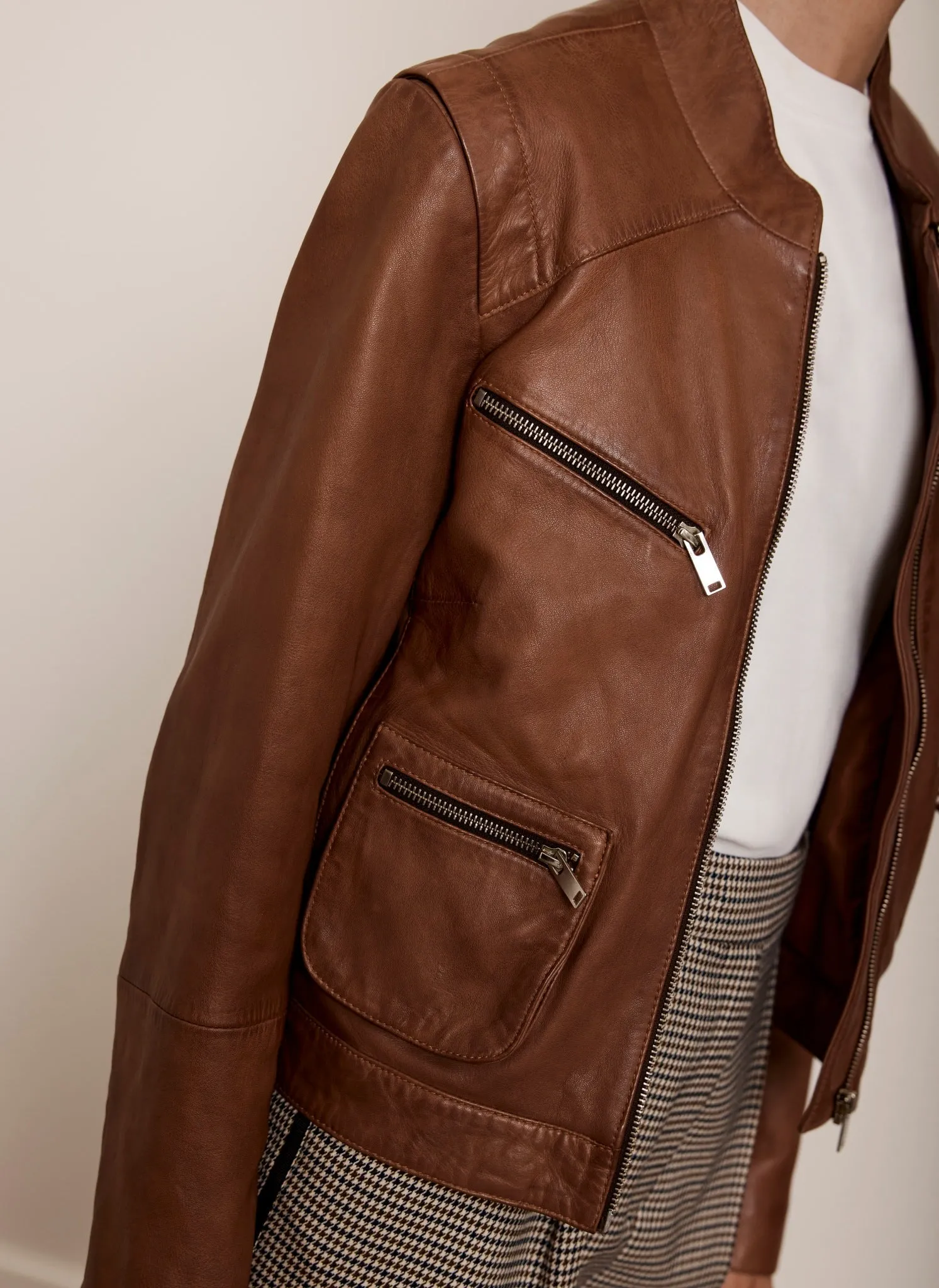 Tan Leather Biker Jacket sold by Mint Velvet product image thumbnail 4