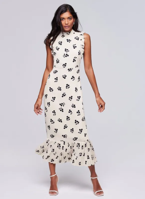 Cream Floral Pleated Midi Dress sold by Mint Velvet