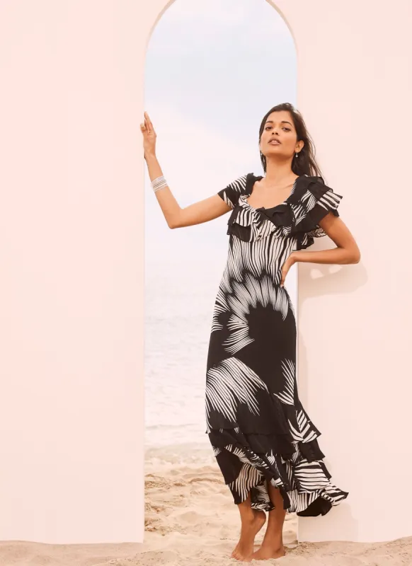 Phoebe Print Ruffle Maxi Dress sold by Mint Velvet