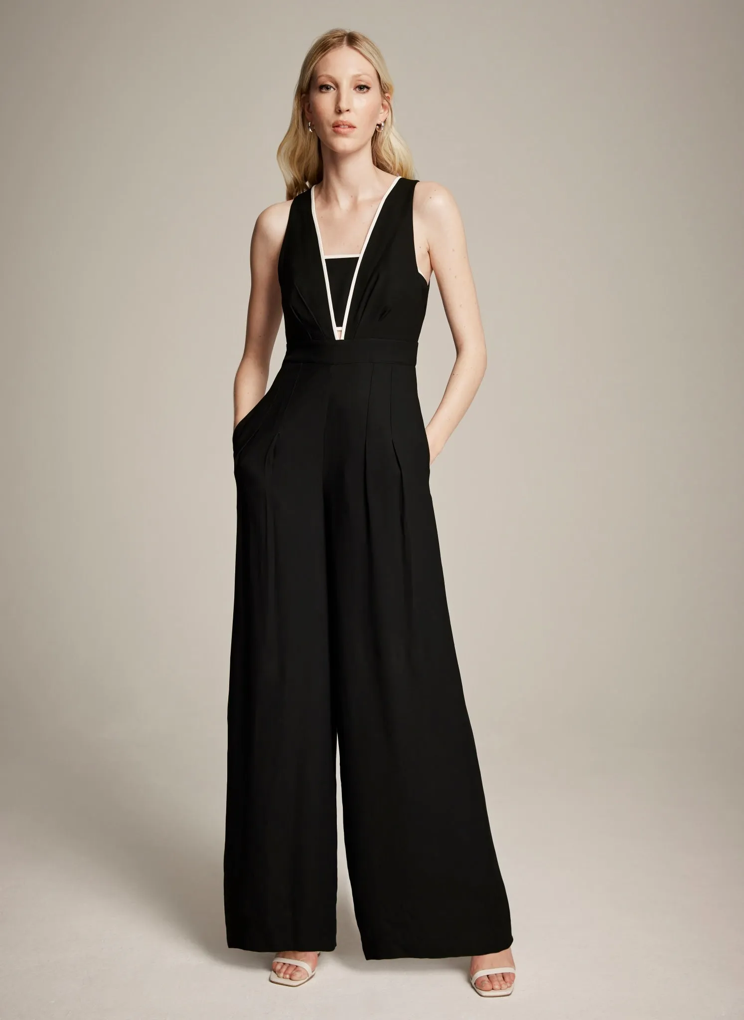 Black Contrast Wide Leg Jumpsuit sold by Mint Velvet product image thumbnail 4