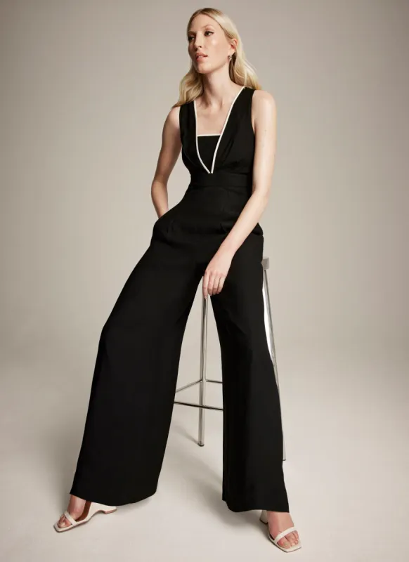 Black Contrast Wide Leg Jumpsuit sold by Mint Velvet