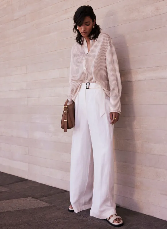 Cream Linen Belt Wide Trousers sold by Mint Velvet