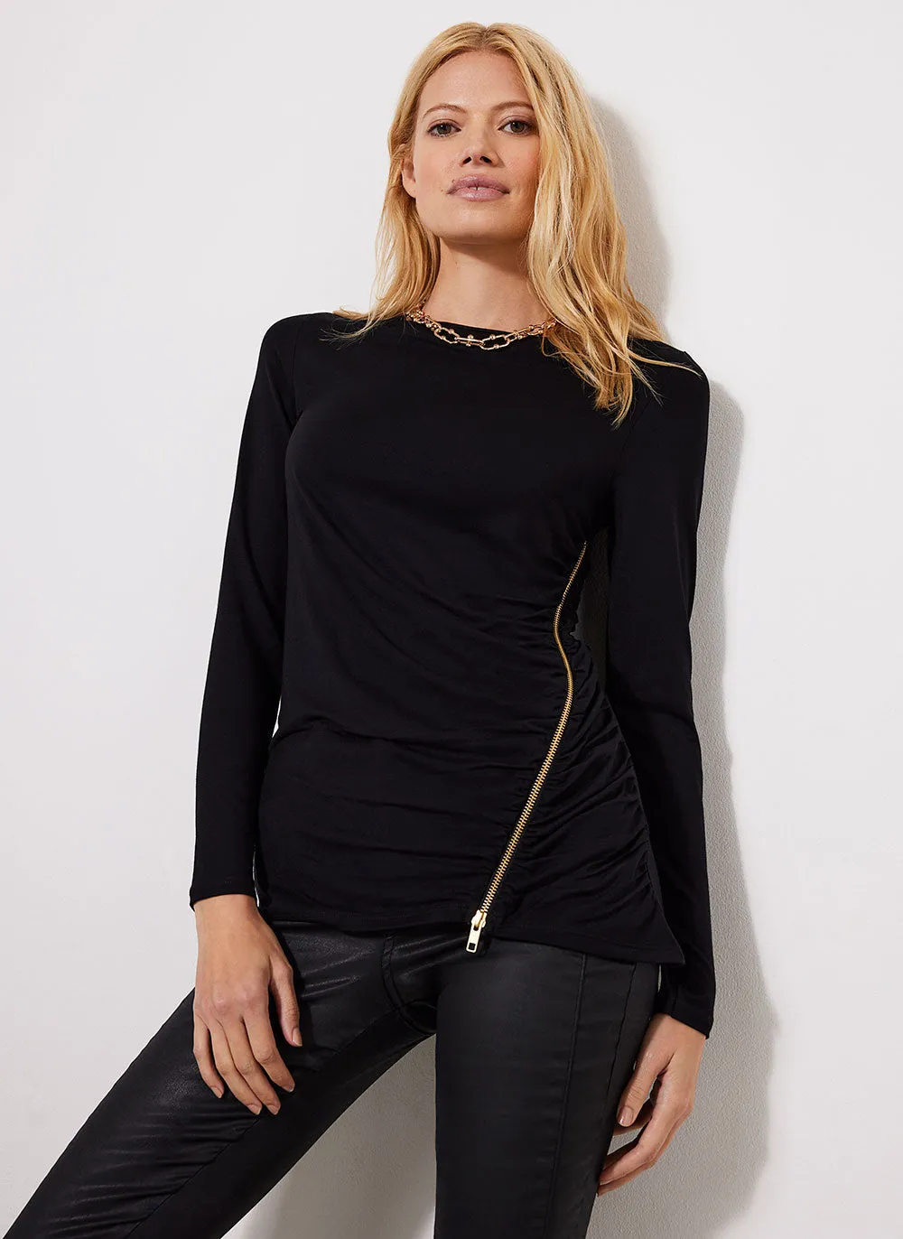 Black Ruched Zip Longline Top sold by Mint Velvet product image thumbnail 2