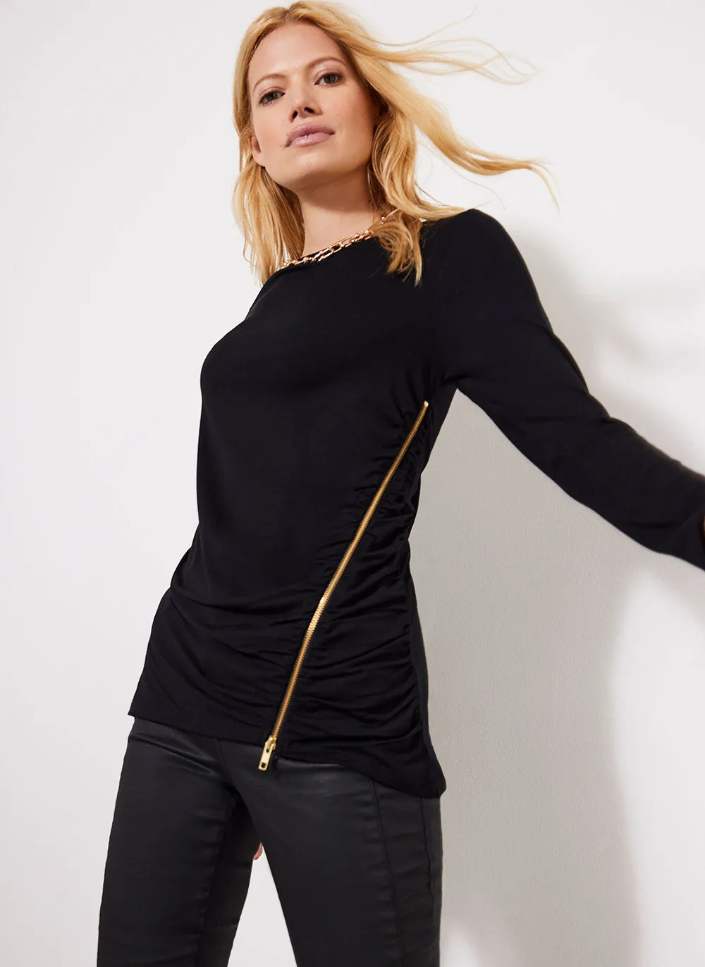 Black Ruched Zip Longline Top sold by Mint Velvet product image thumbnail 3
