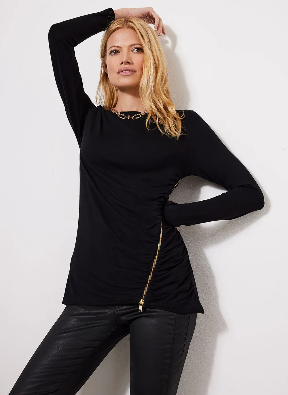 Black Ruched Zip Longline Top sold by Mint Velvet product image thumbnail 4