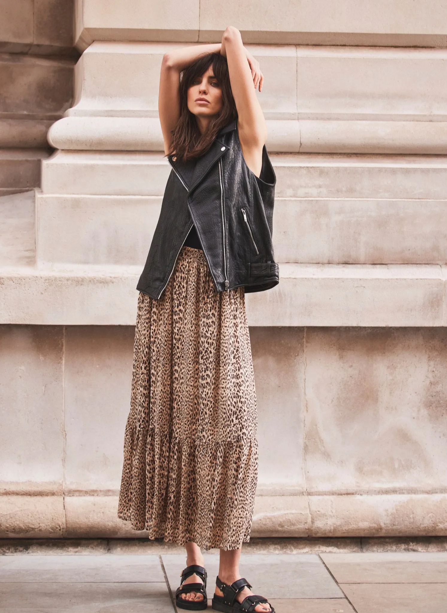 Leopard Print Ruffle Maxi Skirt sold by Mint Velvet