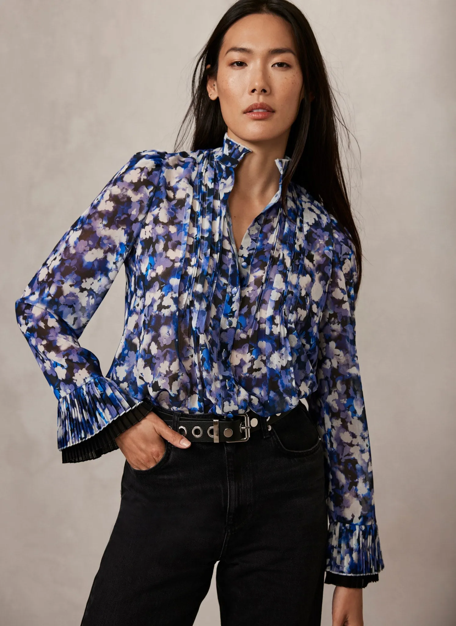 Blue Abstract Print Blouse sold by Mint Velvet
