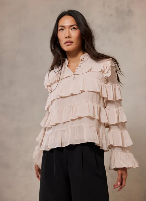 Pink Tiered Ruffle Top sold by Mint Velvet