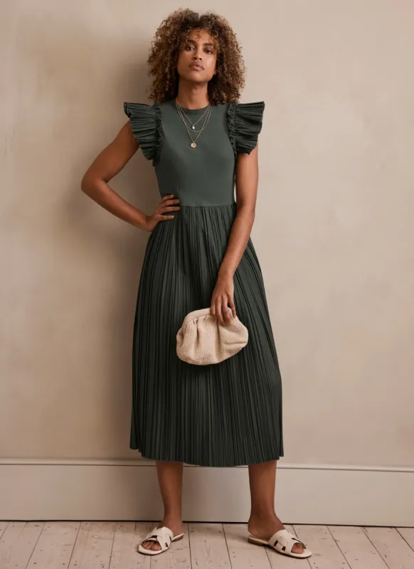 Khaki Jersey Crinkle Midi Dress sold by Mint Velvet