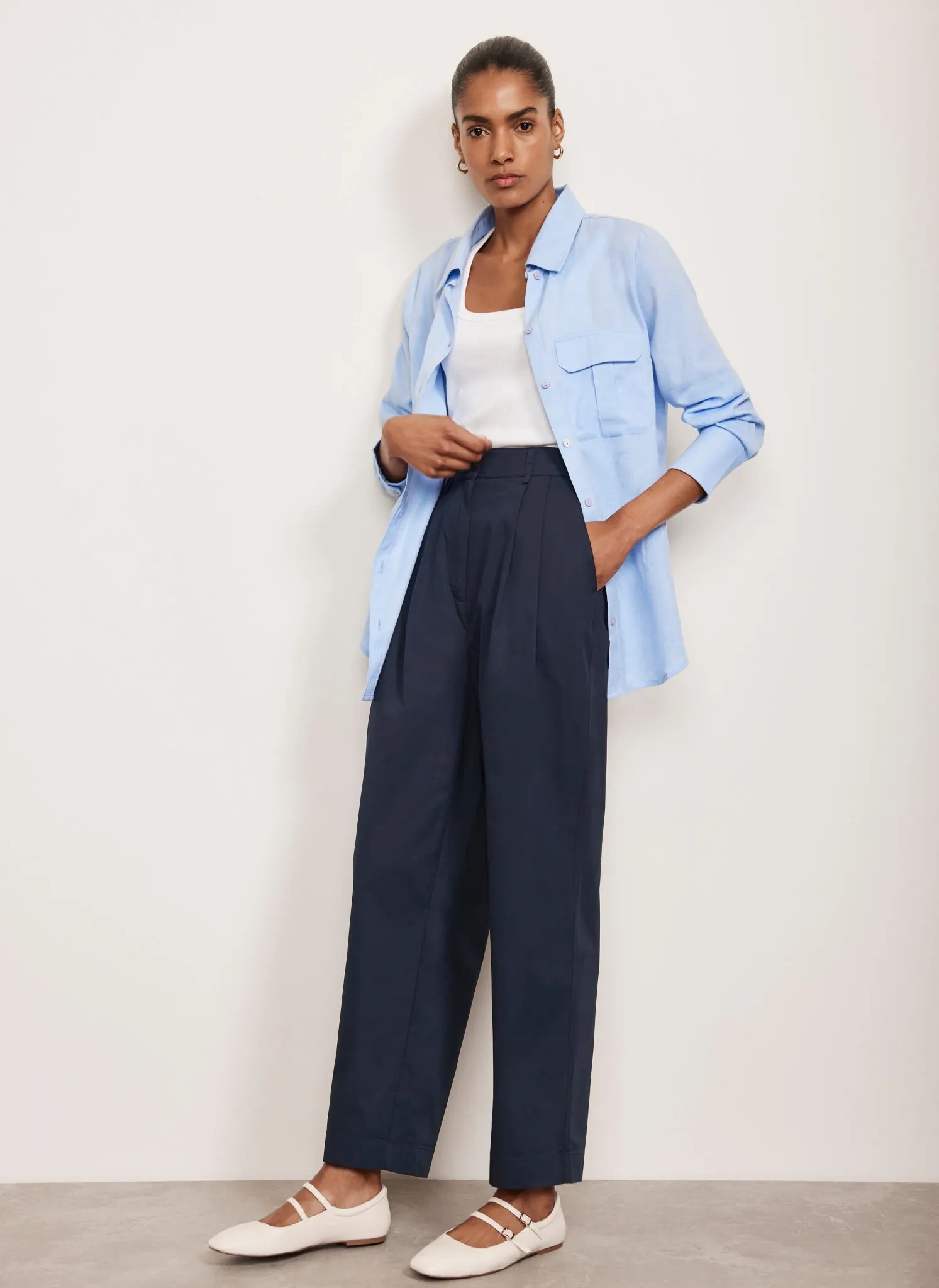 Navy Cotton Tapered Trousers sold by Mint Velvet