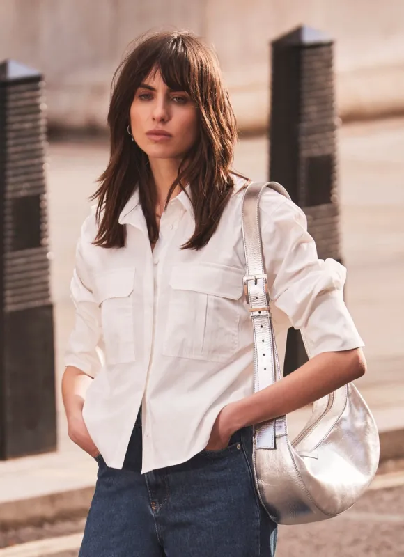 White Cotton Utility Shirt sold by Mint Velvet