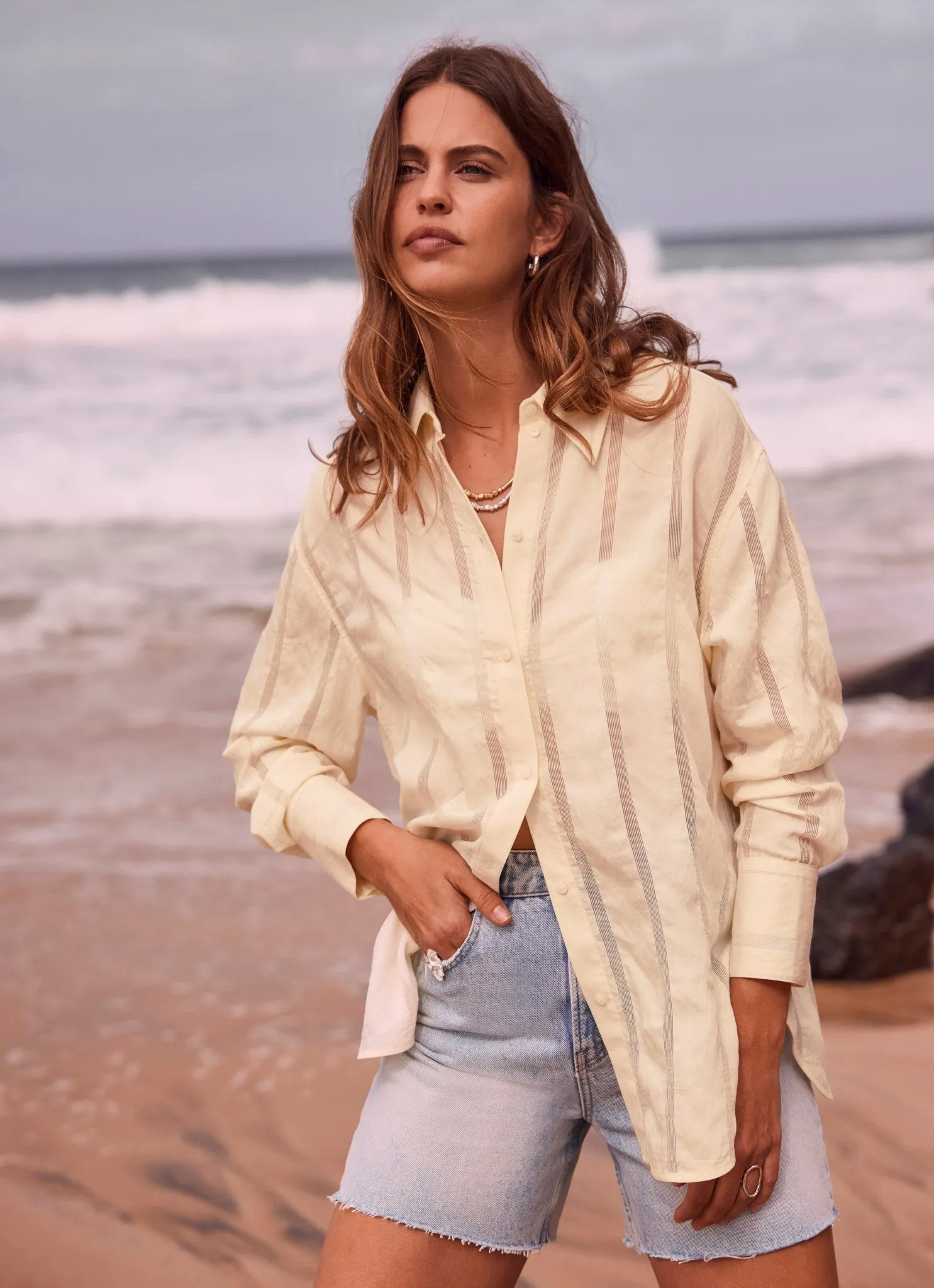 Yellow Textured Oversized Shirt sold by Mint Velvet product image thumbnail 3