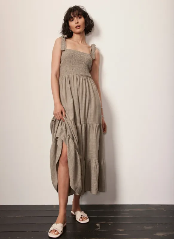 Khaki Textured Tie Maxi Dress made by Mint Velvet
