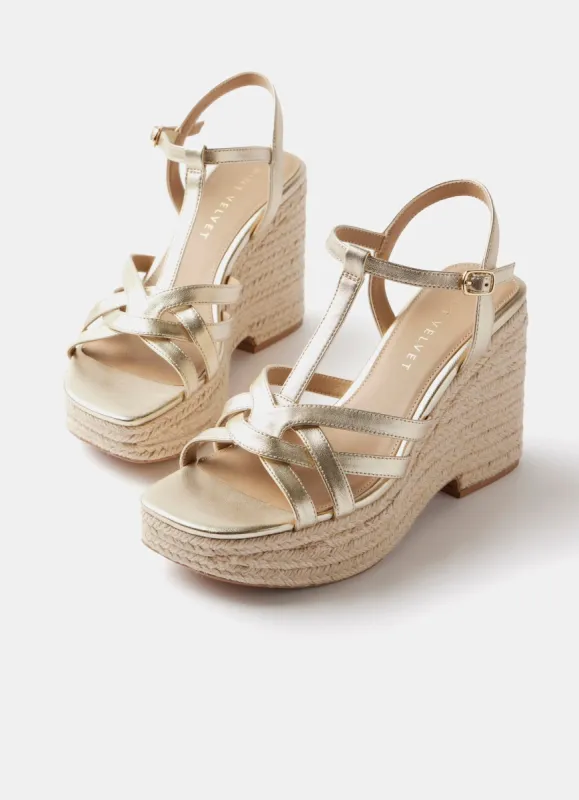 Gold Leather Espadrille Wedges sold by Mint Velvet