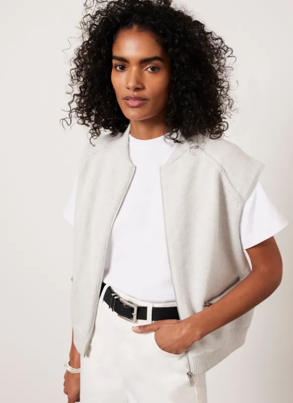 Grey Cotton Sleeveless Bomber Jacket sold by Mint Velvet