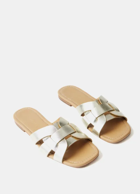 Gold Leather Woven Flat Sandals sold by Mint Velvet
