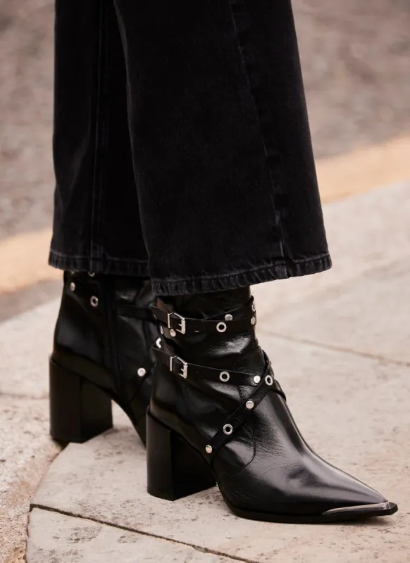 Black Leather Buckled Ankle Boots sold by Mint Velvet