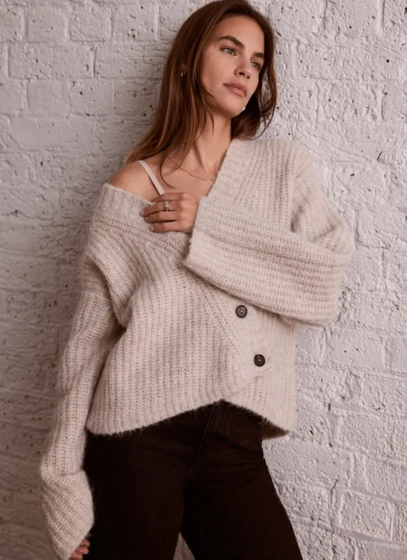 Beige Asymmetric Wool Blend Cardigan sold by Mint Velvet