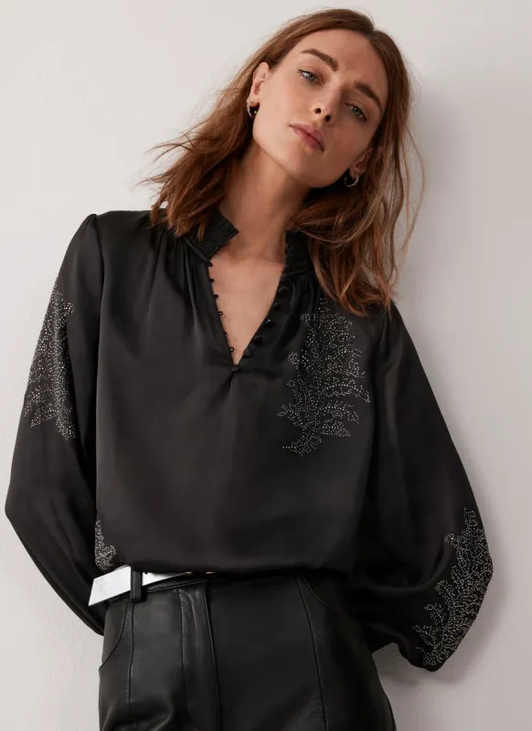 Grey Satin Embellished Blouse sold by Mint Velvet