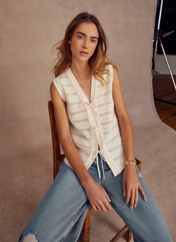 White Crochet Cotton Waistcoat sold by Mint Velvet