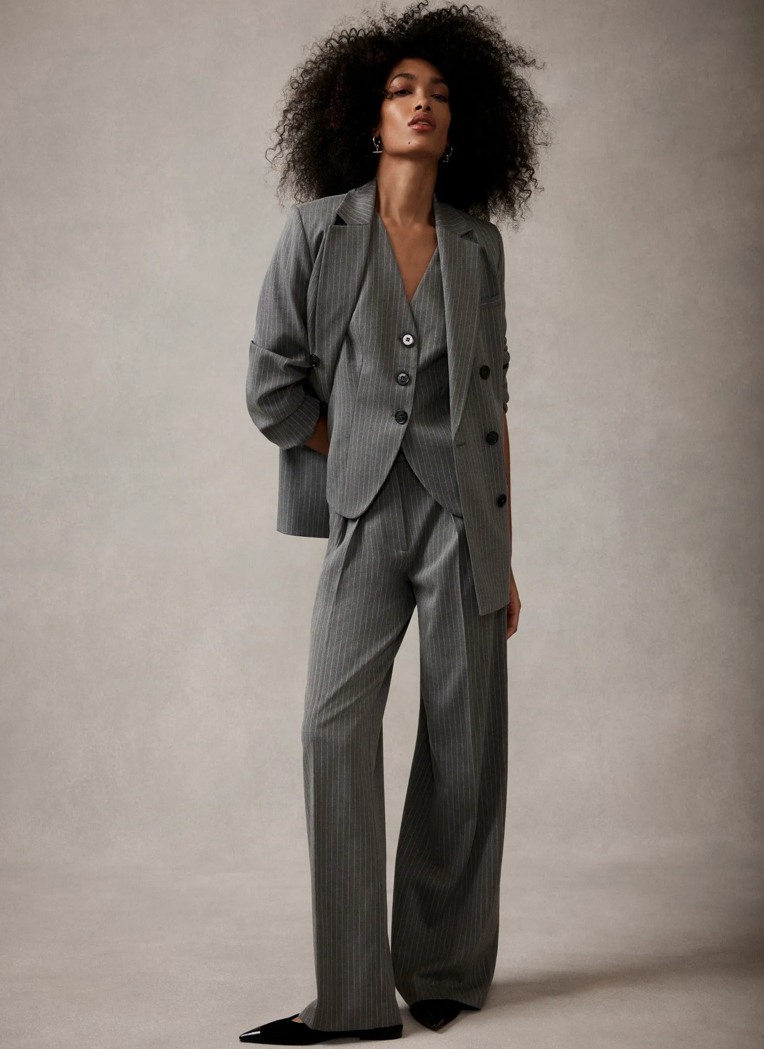 Grey Pinstripe Wide Trousers sold by Mint Velvet