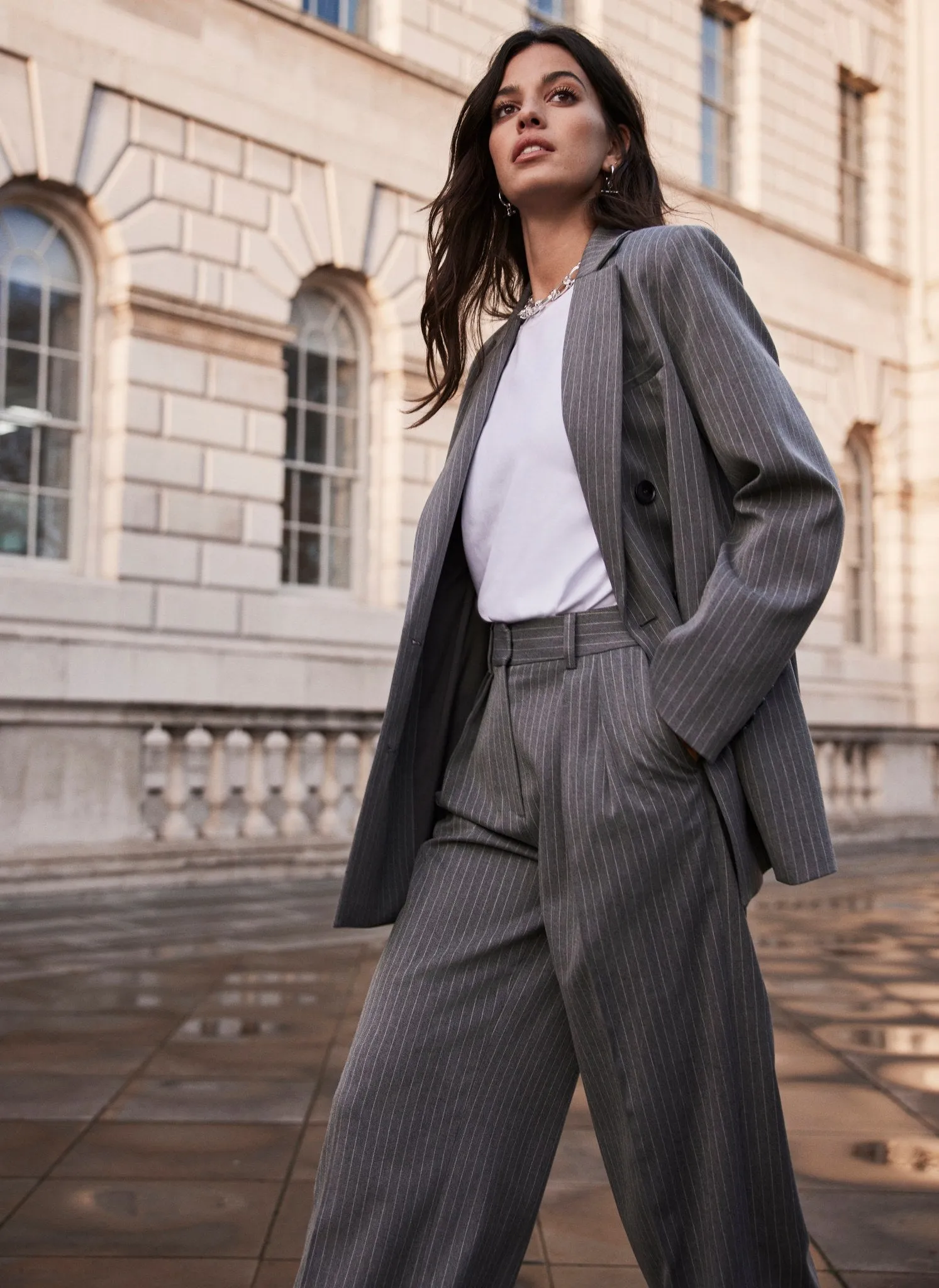 Grey Pinstripe Wide Trousers sold by Mint Velvet product image thumbnail 4