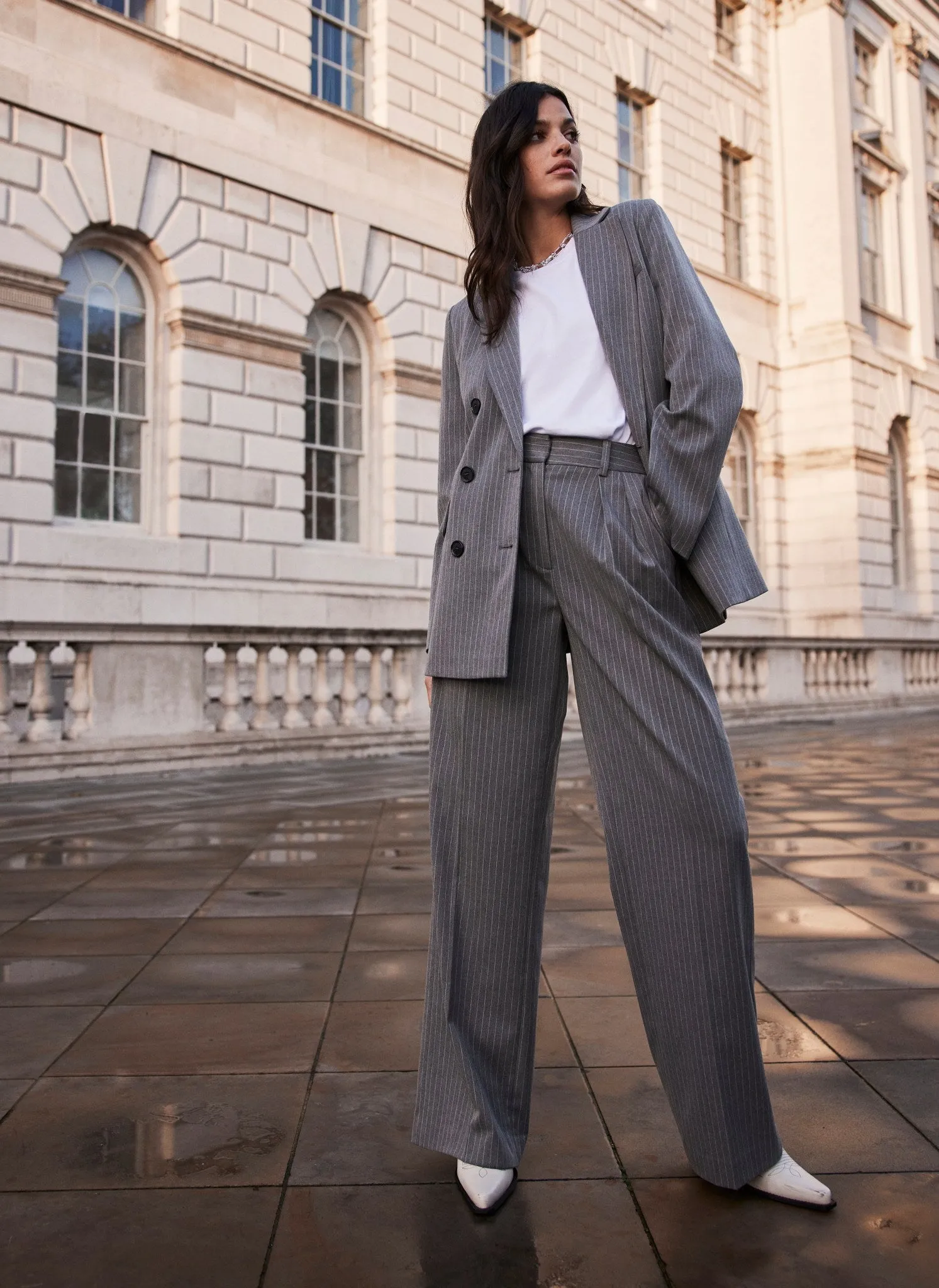 Grey Pinstripe Wide Trousers sold by Mint Velvet product image thumbnail 3