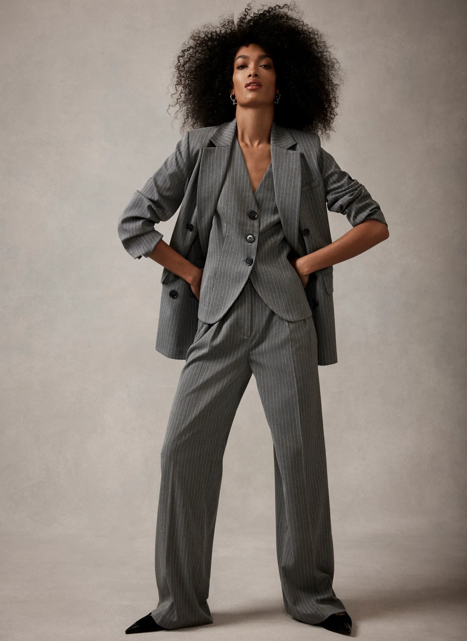 Grey Pinstripe Wide Trousers sold by Mint Velvet product image thumbnail 5