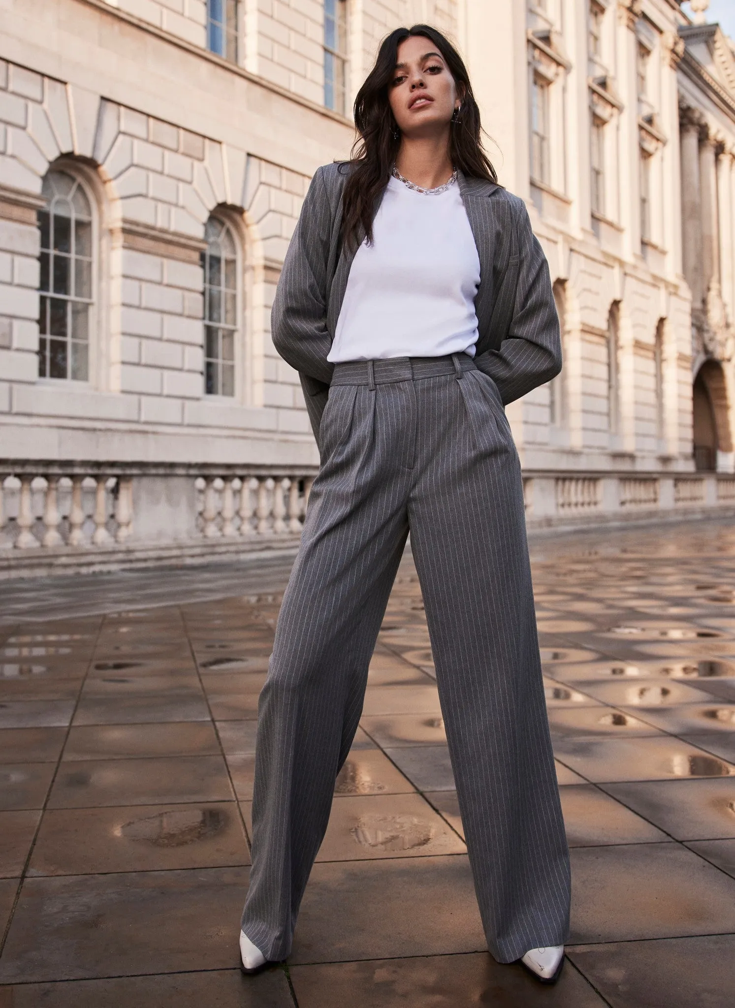 Grey Pinstripe Wide Trousers sold by Mint Velvet product image thumbnail 2