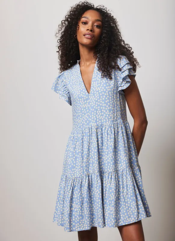 Blue Spot Print Tiered Mini Dress sold by Mint Velvet