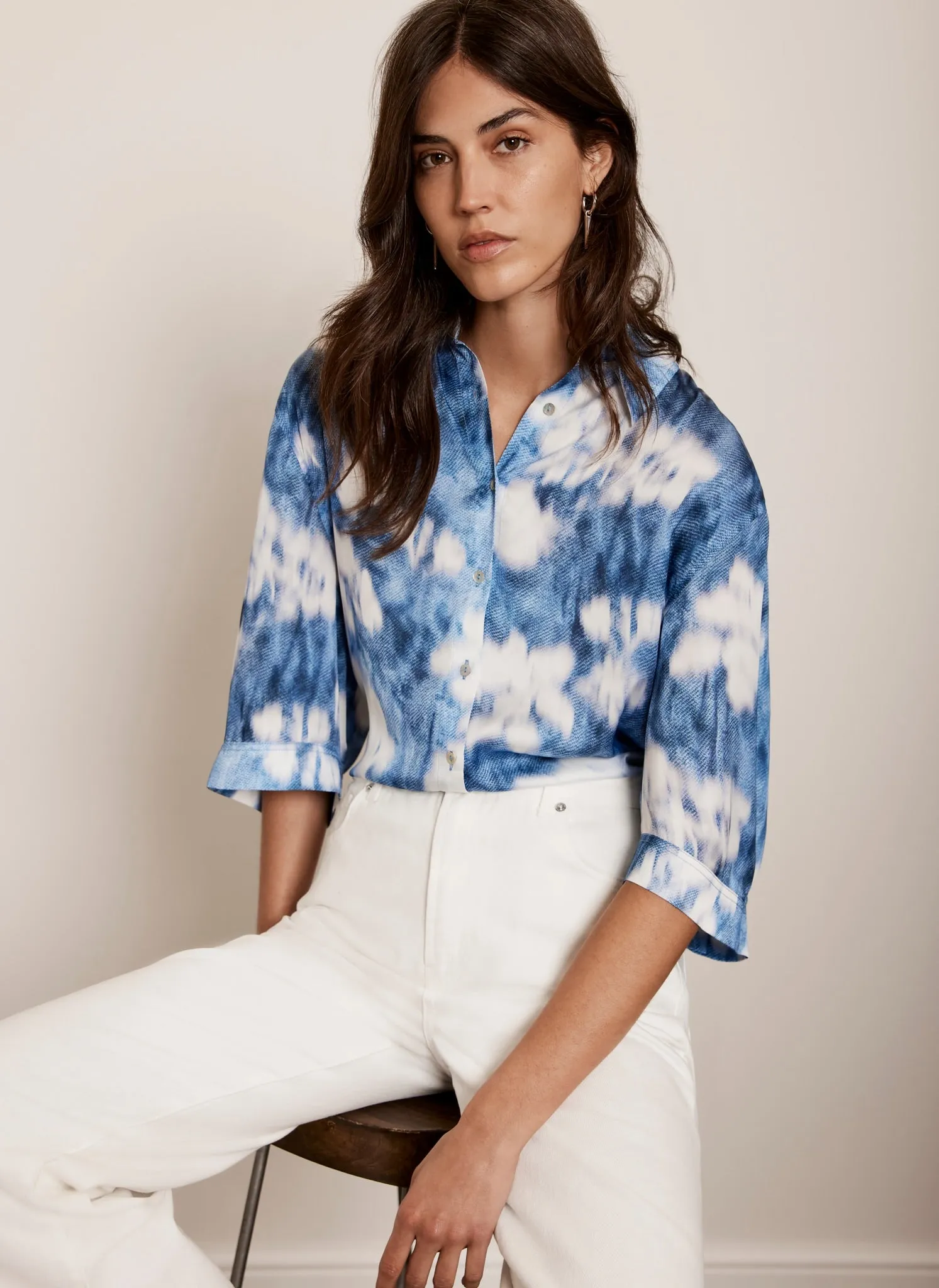 Blue Abstract Floral Print Satin Shirt sold by Mint Velvet product image thumbnail 2