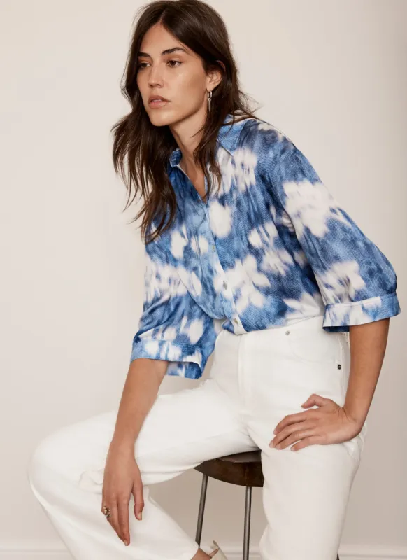 Blue Abstract Floral Print Satin Shirt sold by Mint Velvet